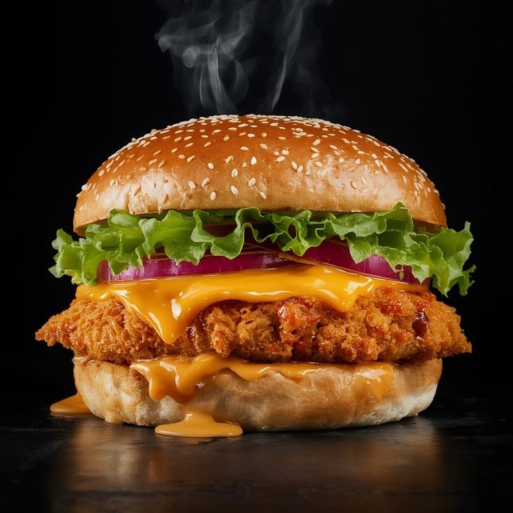 Indian-style crispy chicken burger served at Punjabi BBQ & Cafe in Artesia, California