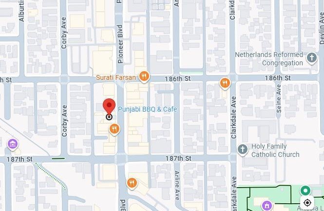 Map showing the location of Punjabi BBQ & Cafe in Artesia, California
