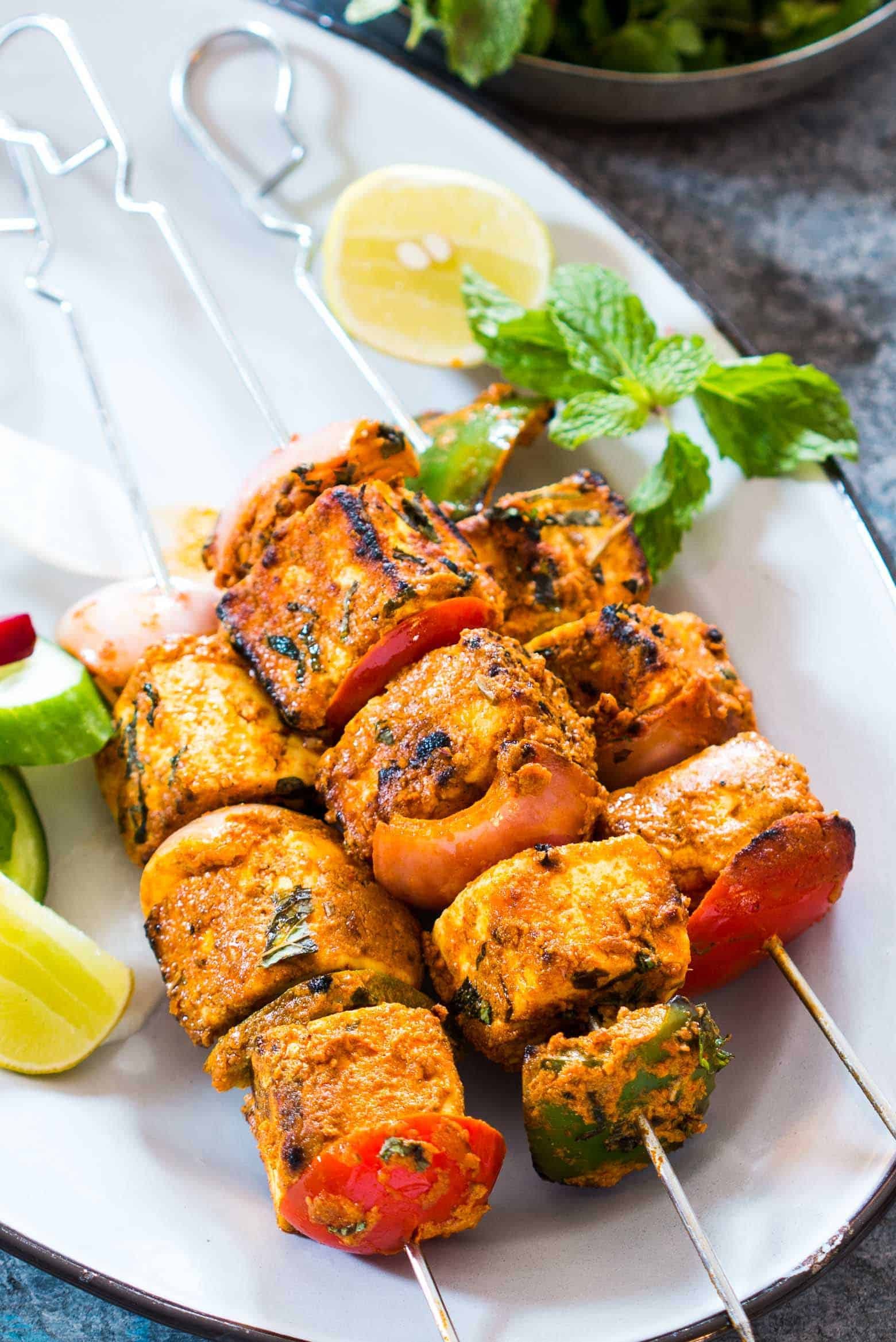 Tandoori Paneer at Punjabi BBQ & CafeTandoori paneer skewers with vegetables at Punjabi BBQ & Cafe in Artesia, CaliforniaTikka